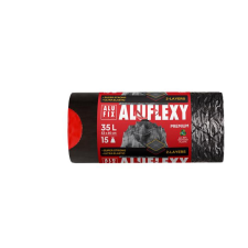 ALUFIX Szemeteszsák, zárószalagos, 35 l, 15 db, ALUFIX &quot;Aluflexy&quot; tisztító- és takarítószer, higiénia