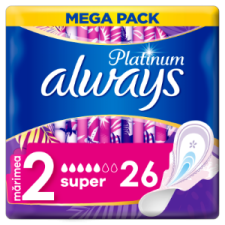Always Platinum Super (2-Es Méret) Szárnyas Egészségügyi Betét, 26 db intim higiénia