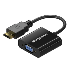 AlzaPower HDMI (M) to VGA (F) 0,18m, fényes fekete kábel és adapter