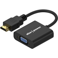 AlzaPower HDMI (M) to VGA (F) with 3,5mm Jack adapter, matt fekete kábel és adapter