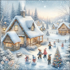  AMB.33320150 Winter in backyard papírszalvéta 33x33cm, 20db-os papírárú, csomagoló és tárolóeszköz