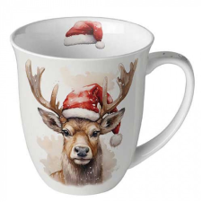  AMB.38420280 Deer with Santa hat white porcelánbögre 0,4l konyhai eszköz