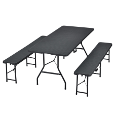  Amberg összecsukható rattan hatású sörpad szett fekete 180x74x74 cm 200906 kerti bútor