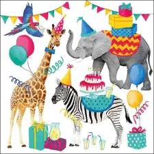 AMBIENTE AMB.13314311 Animal Birthday White papírszalvéta 33x33cm,20db-os asztalterítő és szalvéta