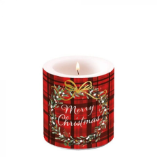 AMBIENTE Christmas Plaid red átvilágítós gyertya 8x7,5cm gyertya