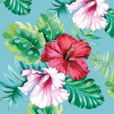AMBIENTE Hibiscus Floral Petrol papírszalvéta 33x33cm,20db-os konyhai eszköz