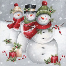 AMBIENTE Karácsonyi mintás papírszalvéta - 33x33cm - Smiling snowmen karácsonyi dekoráció