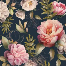 AMBIENTE Peonies composition black papírszalvéta 33x33cm, 20db-os papírárú, csomagoló és tárolóeszköz