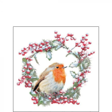 AMBIENTE Robin in Wreath papírszalvéta 25x25cm, 20db-os konyhai eszköz