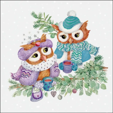 AMBIENTE Winter owls papírszalvéta 33x33cm, 20db-os karácsonyi dekoráció