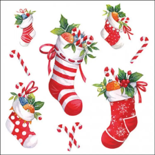 AMBIENTE X-mas stockings white papírszalvéta 33x33cm, 20db-os karácsonyi dekoráció