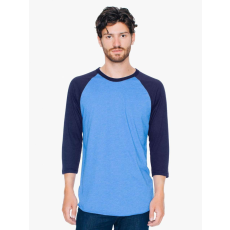 AMERICAN APPAREL AABB453 3/4 ujjú kétszínű unisex póló American Apparel, Heather Lake Blue/Navy-L