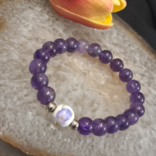  Ametiszt karkötő porcelán virággal. karkötő