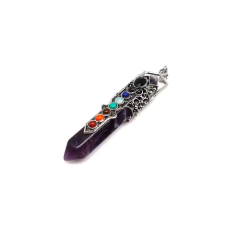 Ametiszt Medál - Csúcs Fém Korona - Chakra Ékszer - 2x8cm medál