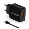 AMORUS K6 hálózati töltő USB aljzat (5V / 3000mA, PD gyorstöltés támogatás + Type-C kábel) FEKETE (R37G5SNOR11SE3) (R37G5SNOR11SE3)