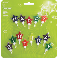 Amscan Europe GmbH Amscan gyertya, csillag alakú, színes, Happy Birthday betűs party kellék