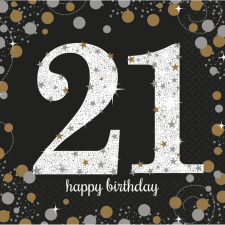 Amscan Happy Birthday Gold 21 szalvéta 16 db-os 33*33 cm papírárú, csomagoló és tárolóeszköz