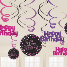 Amscan Happy Birthday Pink szalag dekoráció 12 db-os szett party kellék