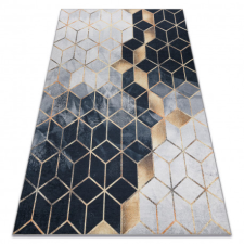 ANDRE 1171 mosható szőnyeg Kocka, geometriai csúszásgátló - fekete / arany 160x220 cm lakástextília
