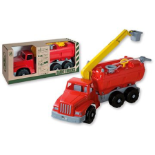 Androni Giant Trucks tűzoltókocsi emelőkosárral és funkcionális fecskendővel - 74 cm hosszú autópálya és játékautó