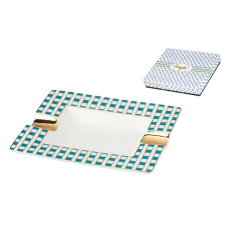 Angelo kerámia szivar hamutál zöld fehér kockás mintával, 2 szál szivarnak hamutartó