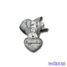 Angyal kőhatású szivecskén 5x7,5cm - Nagyszüleim dekorációs kellék