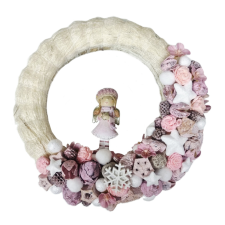  Angyalka pasztell rózsaszín téli koszorún – 30 cm dekorációs kellék