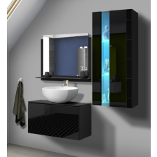 Anrallogin Venezia Alius A34 fürdőszobabútor szett + mosdókagyló + szifon (fényes fekete) fürdőszoba bútor