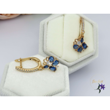  Antiallergén kék köves csüngős fülbevaló-18K fülbevaló