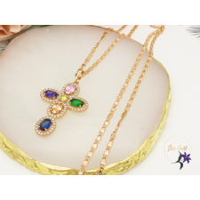  Antiallergén szines köves kereszt medálos nyaklánc-18K nyaklánc