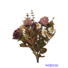  Antik színű rózsa + kis virágos csokor 29cm - Antik Mályva dekorációs kellék