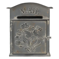  Antikolt szürke fém postaláda, lepkés, 26x10x31cm postaláda