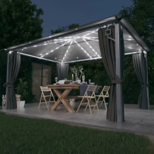  Antracit alumíniumpavilon függönnyel/LED fényfüzérrel 4 x 3 m kerti bútor