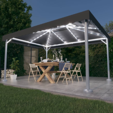 Antracitszürke alumíniumpavilon LED fényfüzérrel 400 x 300 cm kerti bútor