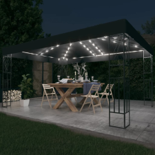 Antracitszürke szövet pavilon LED fényfüzérrel 3 x 4 m kerti bútor