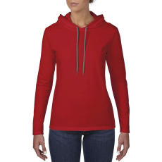 ANVIL Női kapucnis póló, Anvil ANL887, hosszú ujjú, karcsusított, Red/Dark Grey-L