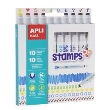APLI Filctoll készlet, nyomda, APLI "Duo Stamps", 10 különböző szín és minta filctoll, marker