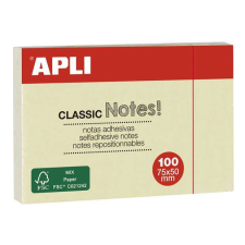 APLI Öntapadó jegyzettömb, 50x75 mm, 100 lap, APLI "Classic", sárga post-it