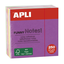  APLI Öntapadó jegyzettömb, 51x51 mm, 250 lap, APLI &quot;Funny&quot;, neon jegyzettömb