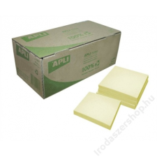 APLI Öntapadó jegyzettömb, 75x75 mm, 100 lap, újrahasznosított, APLI, sárga (LNP11987) jegyzettömb