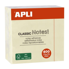 APLI öntapadó jegyzettömb, 75x75 mm, 400 lap, apli "classic", sárga 11597 jegyzettömb