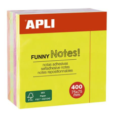 APLI Öntapadó jegyzettömb, 75x75 mm, 400 lap, APLI "Funny", neon post-it