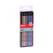 APLI Színes ceruza készlet, háromszögletű, vastag, APLI "Metal", 6 különböző metál szín színes ceruza
