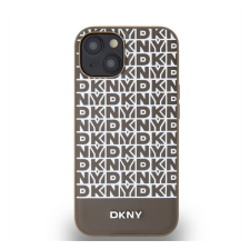 Apple DKNY PU Leather Repeat Pattern Bottom Stripe Apple iPhone 13 Magsafe kompatibilis hátlap tok, barna tok és táska