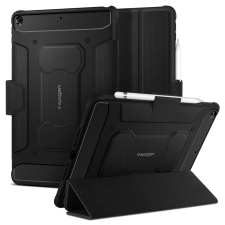  Apple iPad 10.2 (2019 / 2020 / 2021), mappa tok, közepesen ütésálló, Apple Pencil tartóval, Spigen Rugged Armor, fekete (S50632) tablet tok