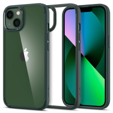 Apple iPhone 13, Műanyag hátlap védőtok + szilikon keret, Spigen Ultra Hybrid, átlátszó/sötétzöld tok és táska