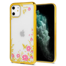 Apple iPhone 13 Pro, Szilikon tok, Virágos, arany tok és táska