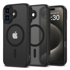  Apple iPhone 16, Műanyag hátlap védőtok + szilikon keret, Magsafe töltővel kompatibilis, kameravédő kerettel, Magcam Magsafe, áttetsző/fekete tok és táska
