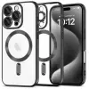  Apple iPhone 16 Pro Max, Műanyag hátlap védőtok + szilikon keret, közepesen ütésálló, Magsafe töltővel kompatibilis, fényes keret, Magflex Magsafe, átlátszó/fekete