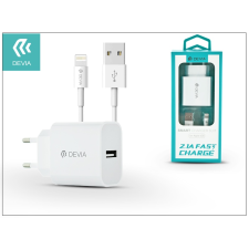 Apple iPhone 5/5S/5C/SE/6S/6S Plus USB hálózati töltő adapter + lightning adatkábel 1,2 m-es vezetékkel - 5V/2,1A - Devia Smart Fast Charger Suit - white audió/videó kellék, kábel és adapter